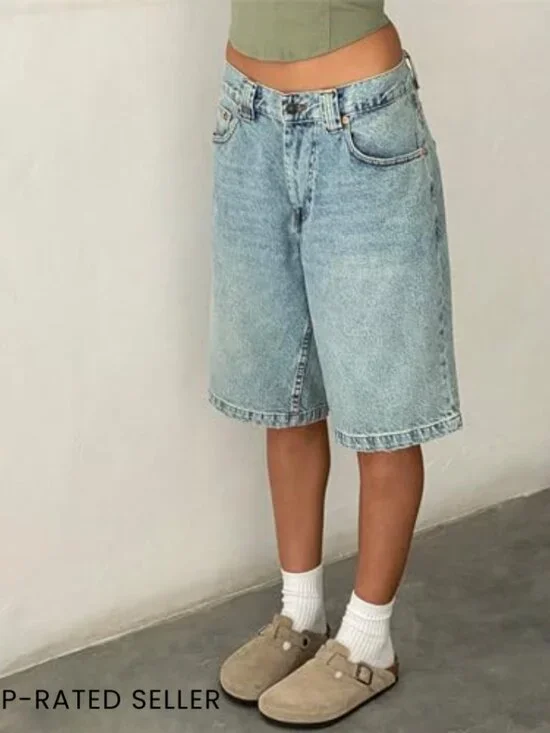 Vintage Y2K Denim Bermuda Shorts Baggy Straight Leg Casual Knee Length Jorts - Picture 4 of 7